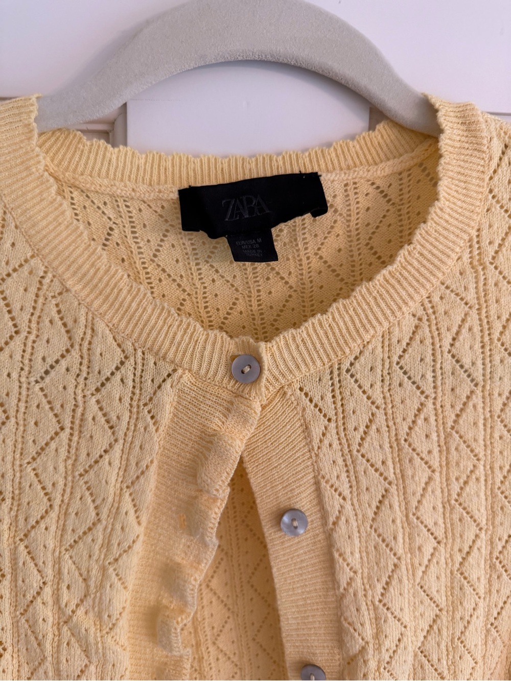 Zara Pale Yellow Knit Cardigan with Scalloped Trim - Picture 3 of 4